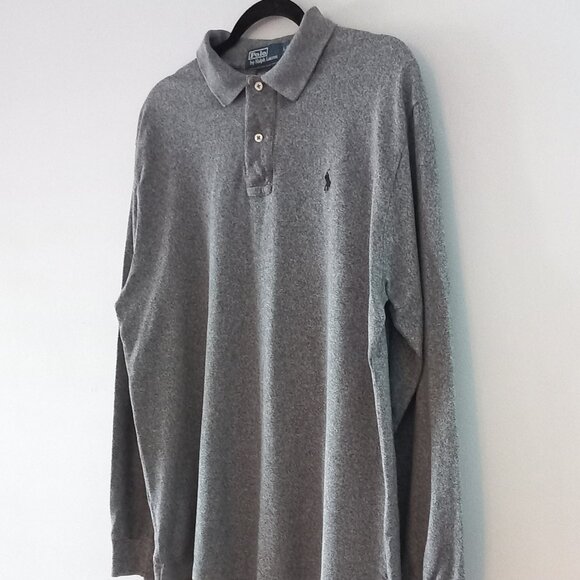 POLO RALPH LAUREN grey marl long sleeve polo shirt - Picture 3 of 11
